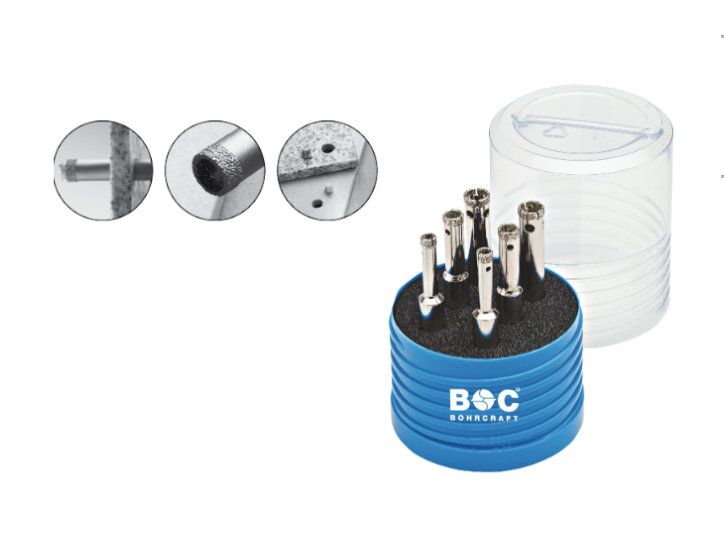 Наборы алмазных сверел и сверел по стеклу, оправки Bohrcraft